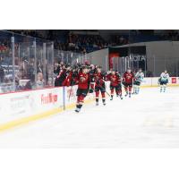 Vancouver Giants collect congratulations along the bench