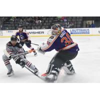 Reading Royals goaltender Pat Nagle fights off the Wheeling Nailers