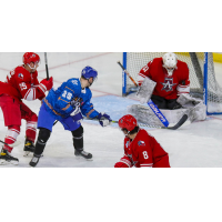 Wichita Thunder forward Logan Fredericks battles the Allen Americans