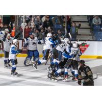 Saint John Sea Dogs celebrate an overtime win