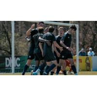 South Georgia Tormenta FC celebrate Arthur Bosua's goal against the Mercer Bears