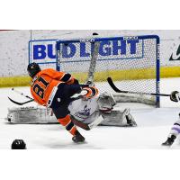 Anthony Repaci of the Worcester Railers HC scores against the Adirondack Thunder