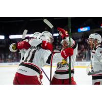 Grand Rapids Griffins celebrate a goal against the Bakersfield Condors