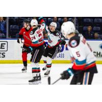 Kelowna Rockets react after a goal against the Prince George Cougars
