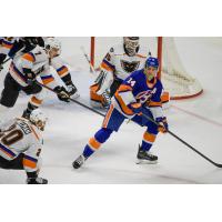 Lehigh Valley Phantoms defense against the Bridgeport Islanders