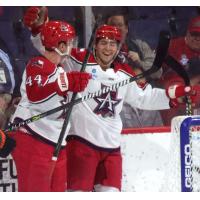 Allen Americans leftw wing Colby McAuley celebrates his goal against the Kansas City Mavericks