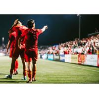 Phoenix Rising reacts to the crowd after a goal