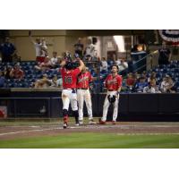 Rome Braves first baseman Landon Stephens comes in to score following his homer