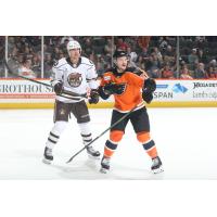 Lehigh Valley Phantoms defenseman Brennan Menell vs. the Hershey Bears