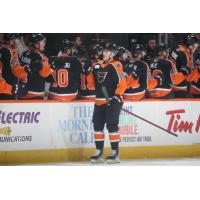 Lehigh Valley Phantoms Maksim Sushko exchanges high fives along the bench