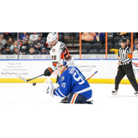 Wichita Thunder goaltender Olivier Rodrigue vs. the Kansas City Mavericks