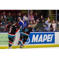Kelowna Rockets react after a goal against the Prince George Cougars