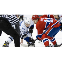 Victoria Royals centre Brayden Schuurman faces off with the Spokane Chiefs