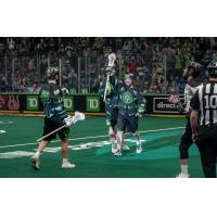 Saskatchewan Rush react after a score against the Colorado Mammoth