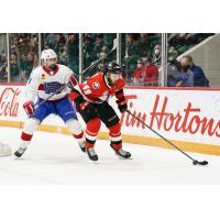 Belleville Senators right wing Scott Sabourin (right) vs. the Laval Rocket