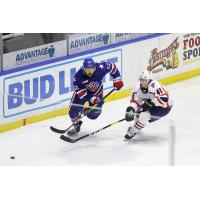 Springfield Thunderbirds right wing Will Bitten (right) vs. the Rochester Americans