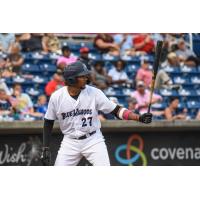 Jerar Encarnacion at bat for the Pensacola Blue Wahoos