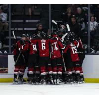 Vancouver Giants celebrate a big overtime win