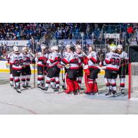 Belleville Senators exchange congratulations after a win