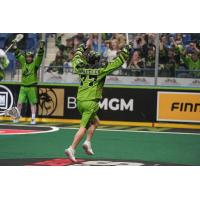 Jeff Shattler of the Saskatchewan Rush reacts after a goal