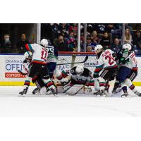 Kelowna Rockets goaltender Jari Kykkanen against the Seattle Thunderbirds