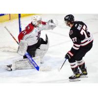 Allen Americans goaltender Luke Peressini makes a save against the Rapid City Rush