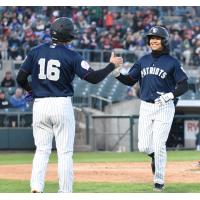 Blake Perkins and the Somerset Patriots celebrate his home run