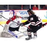 Allen Americans goaltender Luke Peressini faces the Rapid City Rush