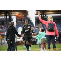 FC Tulsa defender Lebo Moloto enters the pitch