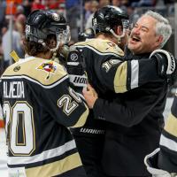 Wheeling Nailers celebrate their Game Seven win over the Fort Wayne Komets