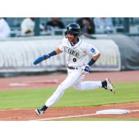 Enrique Valdez of the Columbia Fireflies flies around the bases