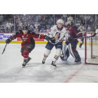 Vancouver Giants defenceman Damian Palmieri and goaltender Jesper Vikman vs. the Kamloops Blazers