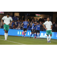 The San Jose Earthquakes celebrate Nathan's game-winning goal