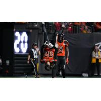 B.C. Lions wide receiver Jacob Scarfone celebrates with a flip