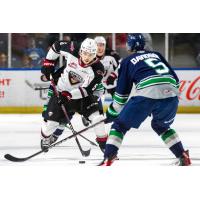 Vancouver Giants' Carson Haynes battles Seattle Thunderbirds' Hyde Davidson