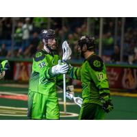 Saskatchewan Rush's Matthew Dinsdale and 	Robert Church