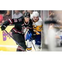 Red Deer Rebels' Jace Isley versus Saskatoon Blades' Blake Gustafson