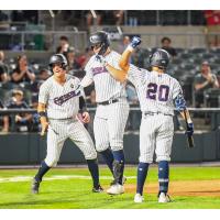 Somerset Patriots celebrate Tyler Hardman's grand slam