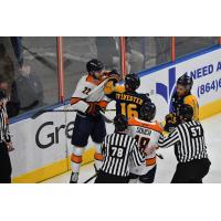 Greenville Swamp Rabbits' Ethan Cap versus Atlanta Gladiators' Cody Sylvester