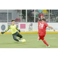 St. Louis Ambush goalkeeper Paulo Nascimento stops a shot against the Kansas City Comets