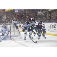 Rapid City Rush and Idaho Steelheads battle for the puck