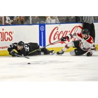 Utah Grizzlies' Alex Beaucage battles Rapid City Rush's Peter Muzyka