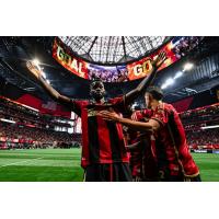 Atlanta United forward Jamal Thiaré reacts after scoring on his birthday