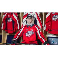 Forward Ethan Belchetz dons his Windsor Spitfires jersey