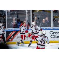 Grand Rapids Griffins' Jonatan Berggren, Radim Simek, and Carter Mazur on game night