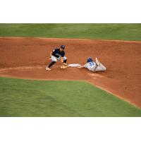 Anthony Seigler of the Somerset Patriots fields a throw at second