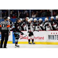 Vancouver Giants' Mazden Leslie congratulates team