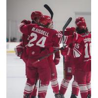 Allen Americans celebrate a goal againt the Tahoe Knight Monsters