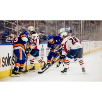 Springfield Thunderbirds and Bridgeport Islanders battle for the puck