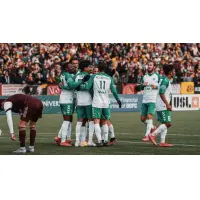 Birmingham Legion FC celebrates a tying goal against Detroit City FC